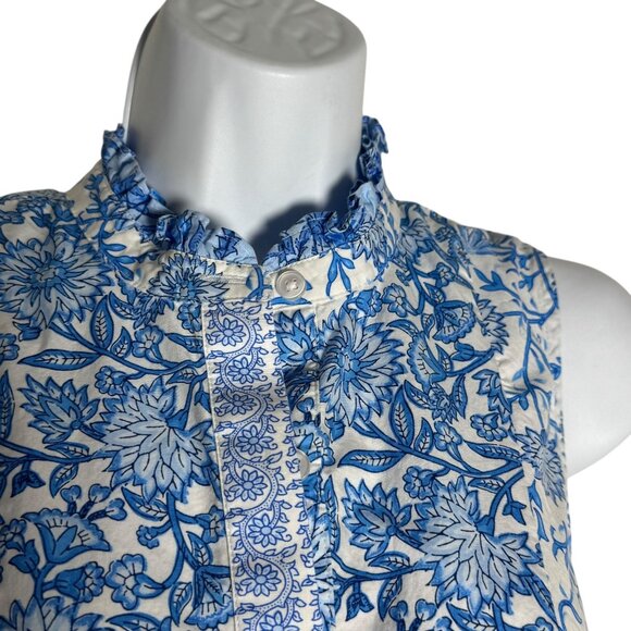 CeCe Women’s Blue White Floral Ruffle belted Midi Dress Size Small 100% Cotton - Picture 6 of 13